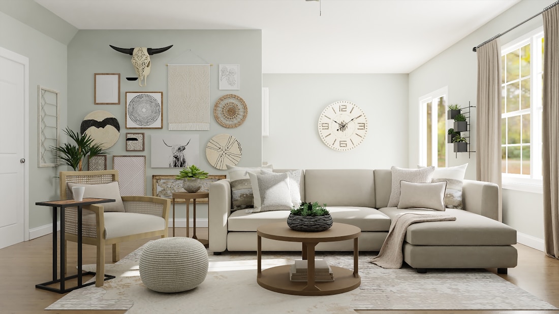 Illustrative residential interior with a cream sofa and soft natural light